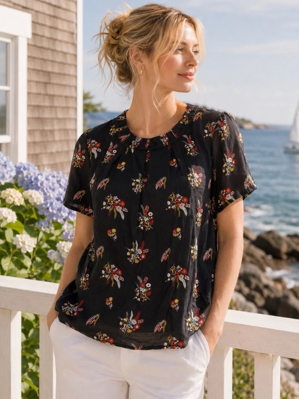 Boden Women's Floral Short Sleeve Top